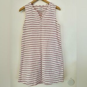 Beach Lunch Lounge Dress women’s M Linen Sleeveless Striped V Neck Beachy Pink